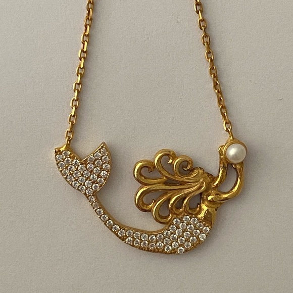Jewelry - 🧜‍♀️Mermaid 925 silver pearl necklace yellow gold